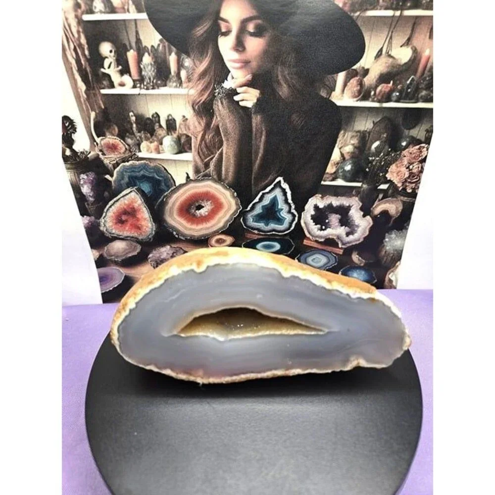 Natural Agate Geode with Druzy Center